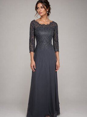 HY Womens 8 Black Floral Lace Sheer Sleeves Full Length Prom Cocktail Dress